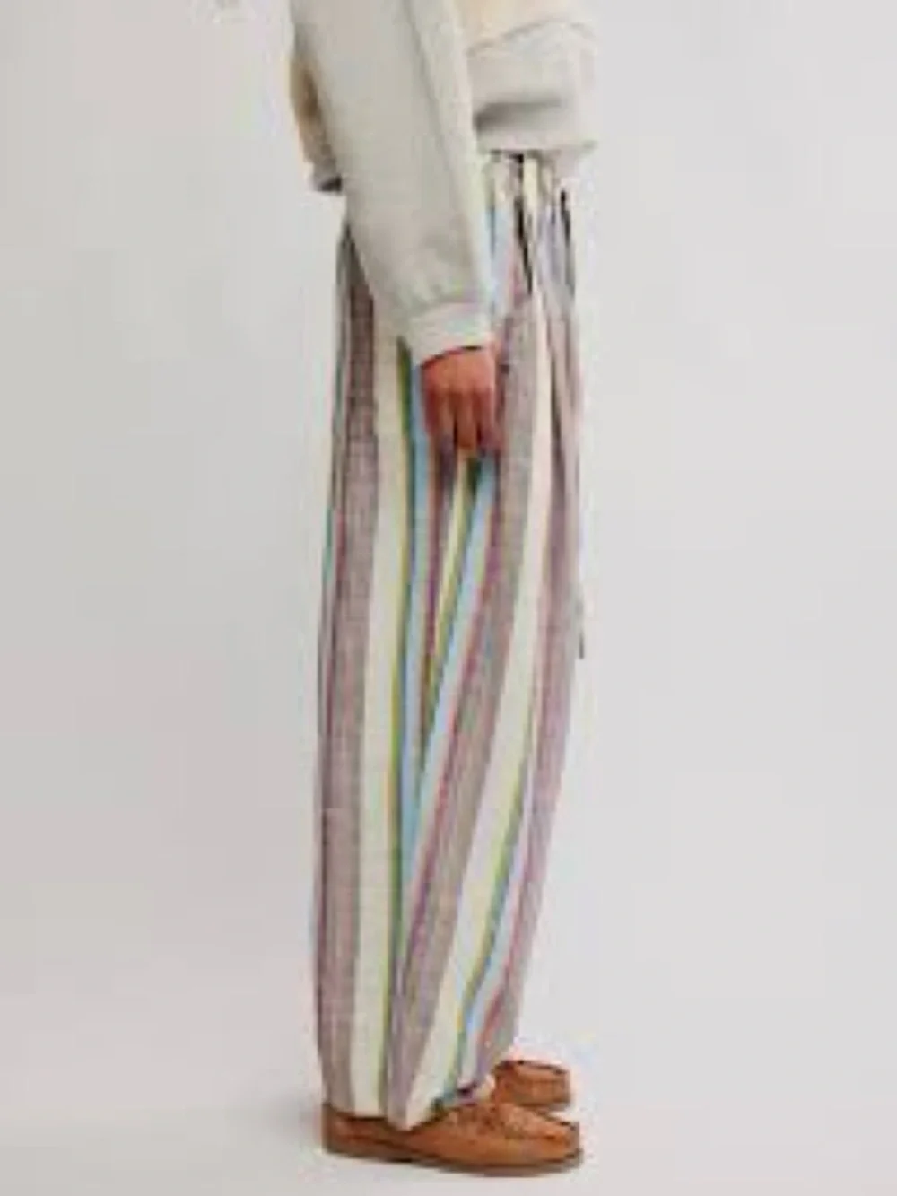 Free People Linen Cotton Chambers Laid Back Stripe Pants Coastal Euro Summer XS